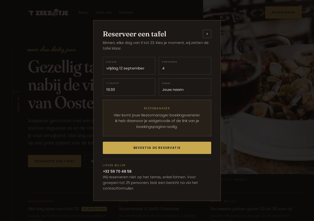 Reservatievenster op desktop